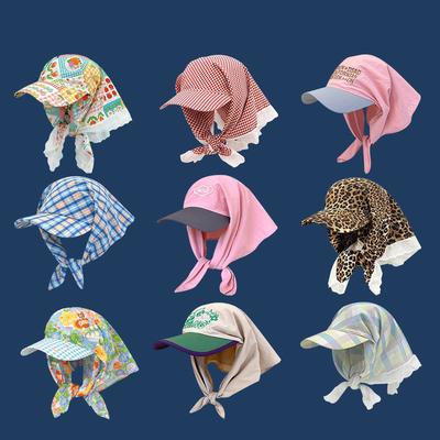 Korean Version Headband with Straps, Headscarf, Women's Hat, Sun Protection, Grid Patterned Countryside Style, Triangular Scarf, Duckbill Hat