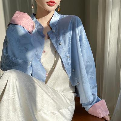 Damen Retro Satin Mandarin Kragen Strickjacke - Lockere Passform, Leichte Nationalstil Tang Jacke