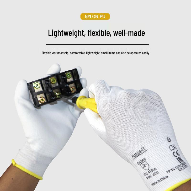 Breathable Non-slip PU Coated Nylon Gloves, Wear-resistant and Anti-static for Electronic Dust-free Work
