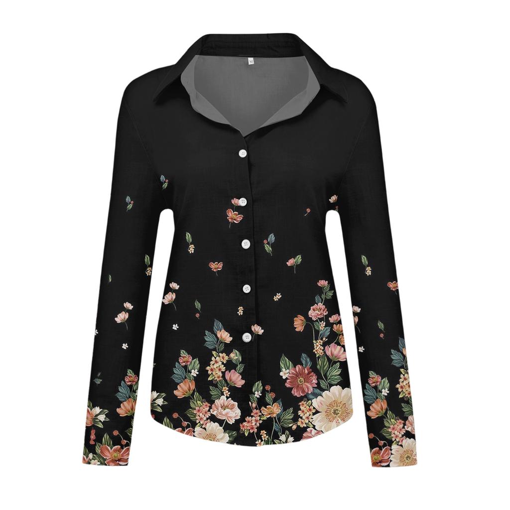 Women's Fashionable Casual Loose Floral Print Long,sleeved Shirt