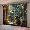 2 Stück - Verträumtes Fenster Katzenmuster Gedruckte Vorhänge, Fensterdekoration, Heimdekoration, Raumdekoration