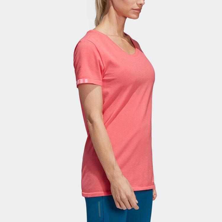 Adidas Solid Color Round Neck Short Sleeve T-Shirt Women Tops Pink DX2150