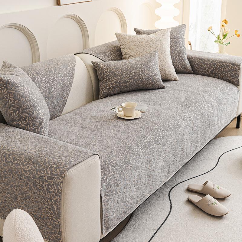 Solid Color High-Grade Sofa Cushion Four Seasons Universal Non-Slip Seat Cushions Leather Sofa Cover Full Covered Cloth
