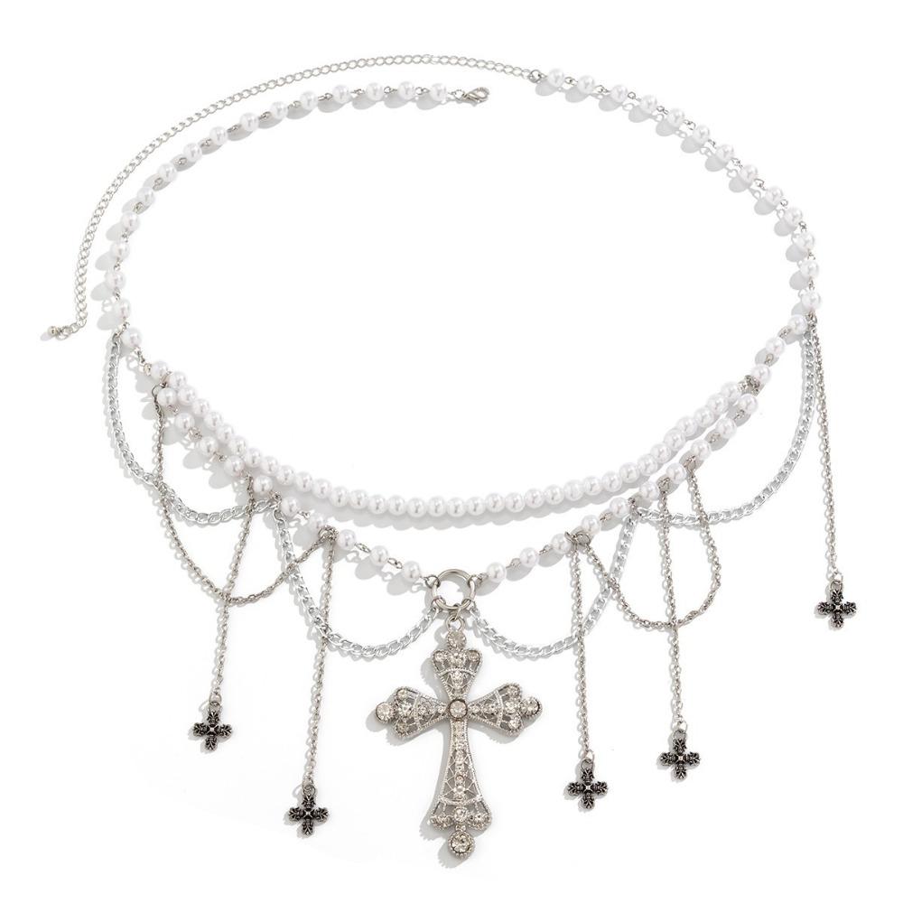 Adjustable Y2K Silver Waist Chain Acrylic Beads Crystal Tassel Waistband  Skirt Suit Decoration