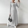 Women's Fall Sweater Dress Long Sleeve V Neck Ribbed Knit Maxi Dress Tunic Winter A Line Long Swing Dress