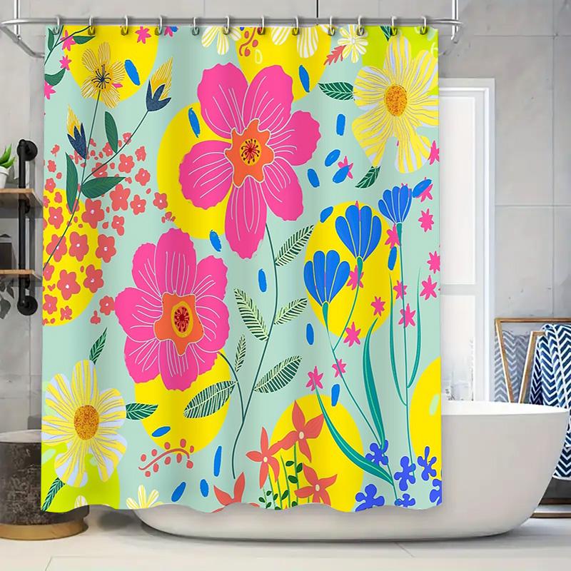 Floral Shower Curtain Botanical Pattern Waterproof Bathroom Decor Nature Theme Fabric Backdrop Artistic Design Home Textile