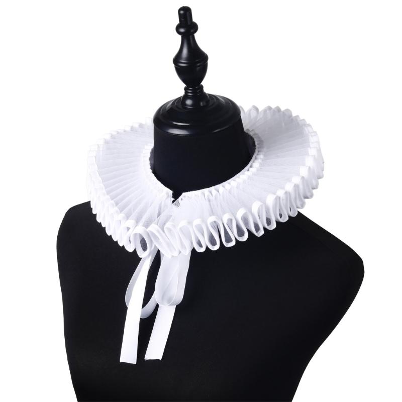 Kinder Elisabethanische Weiße Netz Halskrause Clown Cosplay Kostüm Verstellbarer Rüschen Falschkragen für Partys Festliche Veranstaltung