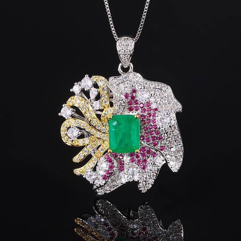 Luxury Simulation Emerald Necklace Earrings Ring Full of Diamonds High-end Suit Women's Fashion