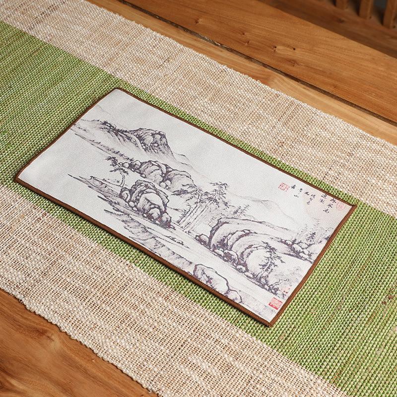 1Pc 16x29cm Colored Tea Towel Teahouse Household Creative Antique Absorbent Suede Tea Mat Printing China-Chic Tea Cloth
