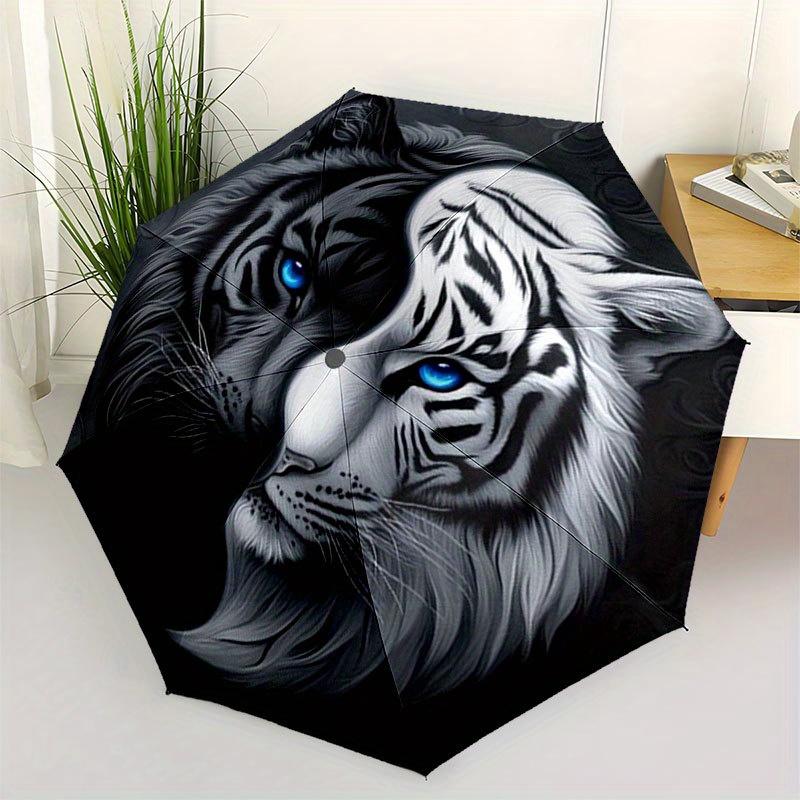 Yin Yang Tigergesicht Kunstdruck WanddekorationRegenschirm mit süßem Design, Tragbarer 3-fach kompakter Regenschirm für Damen & Herren, Valentinstag Muttertag Halle
