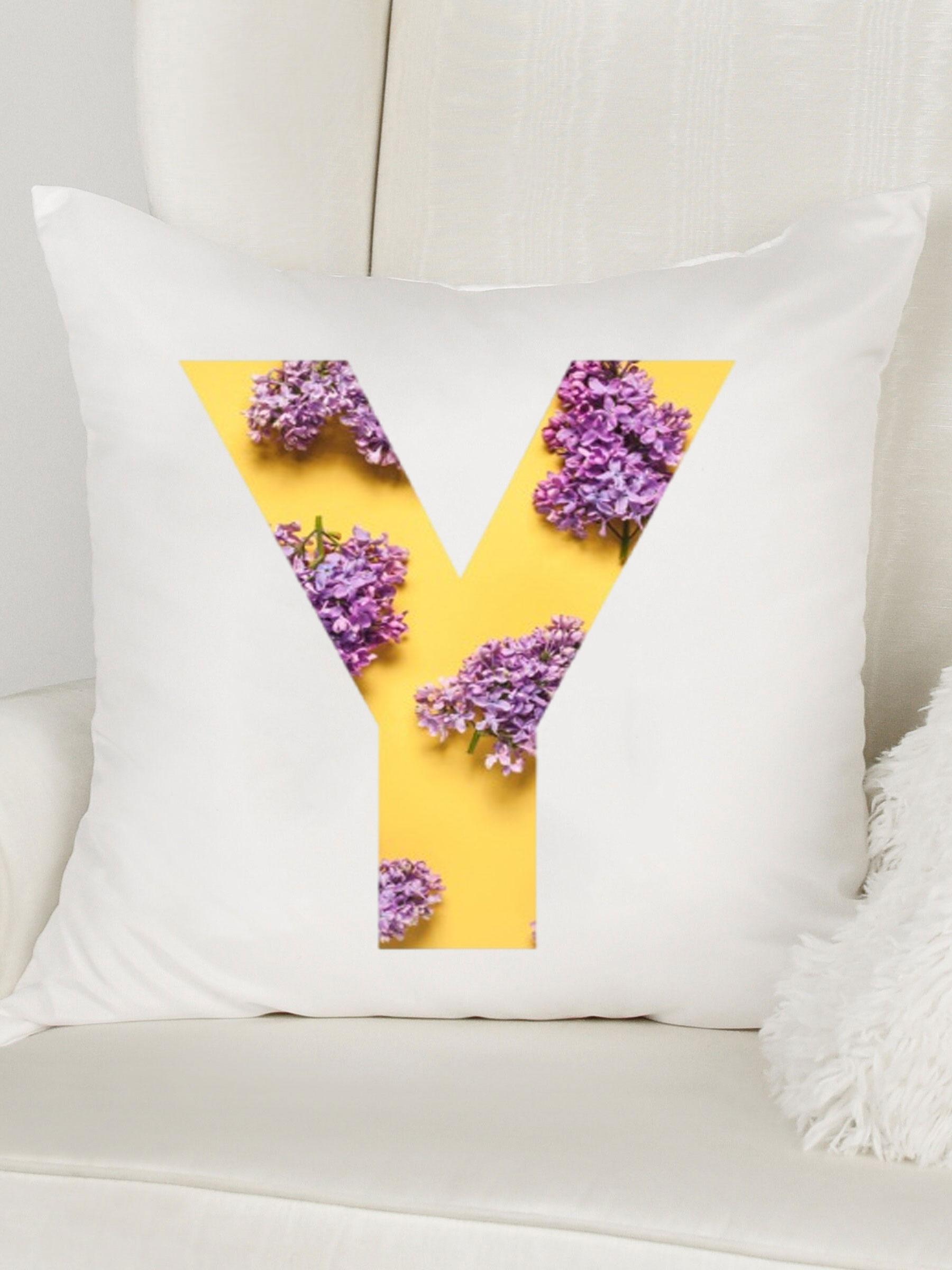 

Initial A to Z Lavender Print Polyester Pillowcase Cushion Case Pillow Cover Car Sofa Living Room Home Decorative Beautiful Gift 450mm*450mm