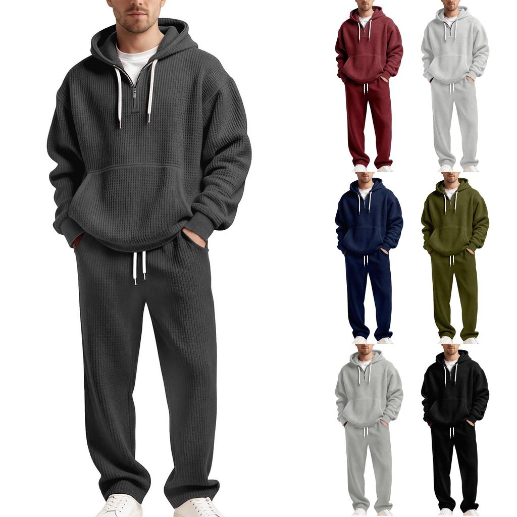 Casual Two Piece Track Suit Set with Hooded Sweatshirt and Long Pants for Men Women