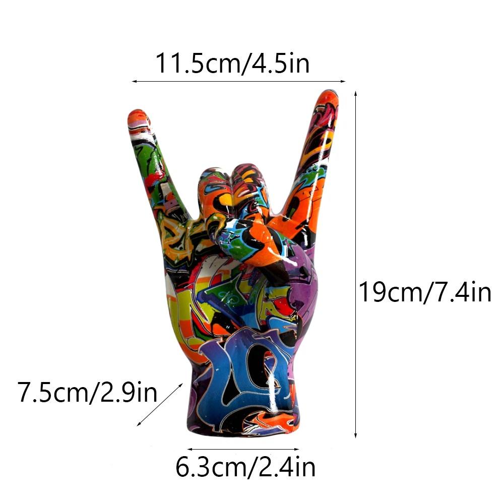 Graffiti Rock On Hand Statue Model Gesture Figurines 20cm Music Band Room Bookshelves Desktop Living Room Decor Modern Art Pop
