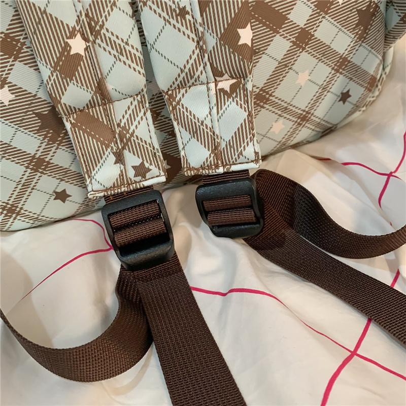 Schulrucksack für Studenten Damen Retro Karomuster Große Kapazität Reiserucksack