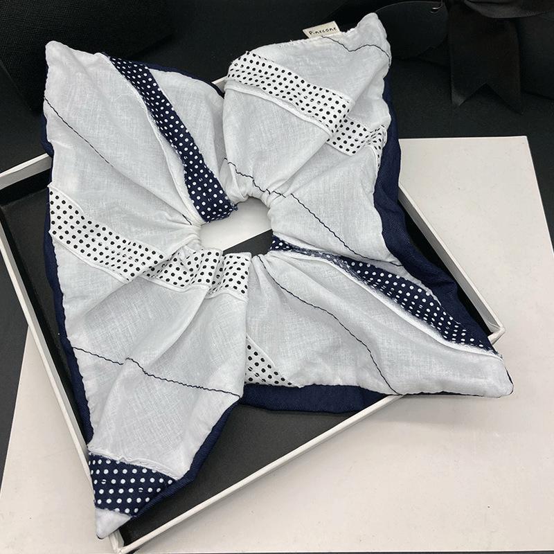 Korean Denim Patchwork Square Scarf Hair Tie for Women - 2025 Lazy Style Low Ponytail Accessory