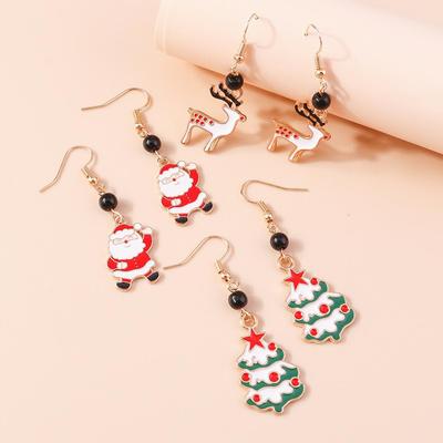 European-American Christmas Earrings Set: Santa, Tree & Reindeer Pendants