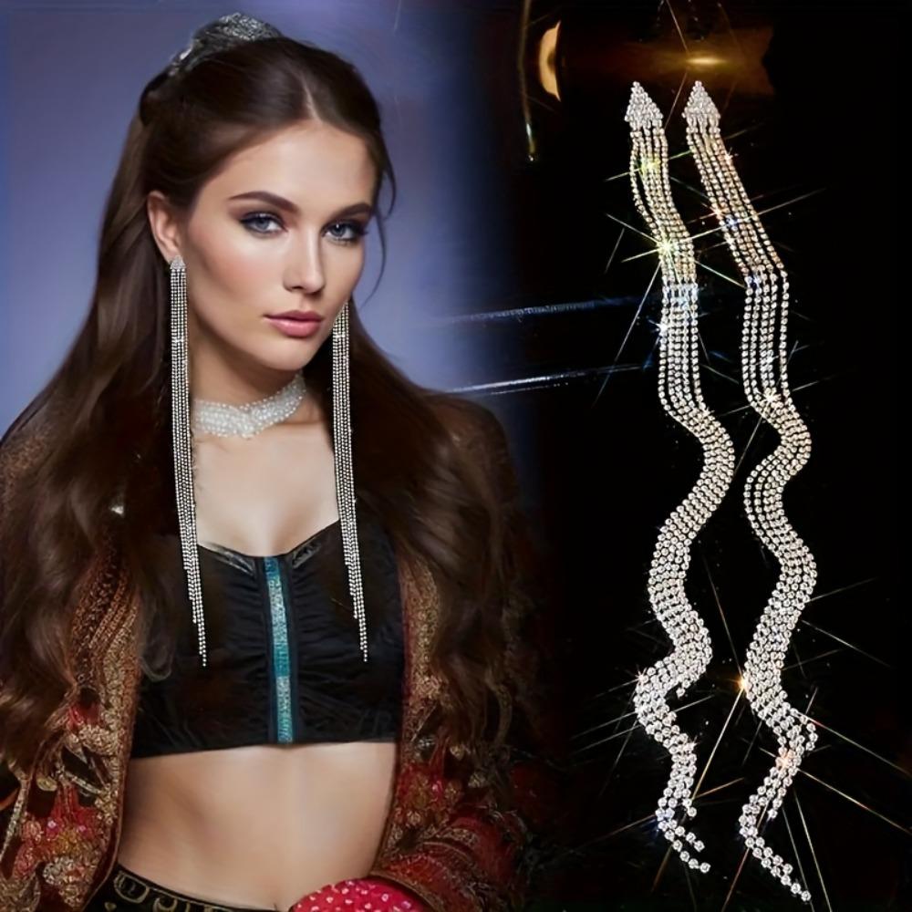 1 Pair Triangle Long Tassel Earrings Elegant Dangle Earrings Valentine'S Day