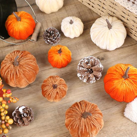 Halloween Holiday Decorative Pumpkins Small Velvet Pumpkin Thanksgiving Table Centerpiece Soft Cool Patterns