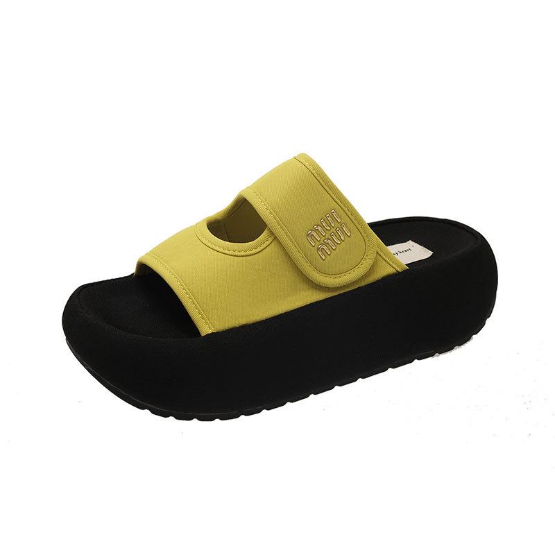 Thick-soled Velcro Cool Slippers for Women's Summer Outer Wear 2025 New Height-increasing Comfortable and Thin One-word Casual Slippers