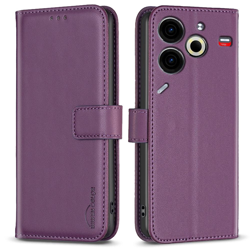

BINFEN COLOR BF17 For TECNO Pova 6 Neo Case PU Leather Phone Cover Stand View Dark Purple