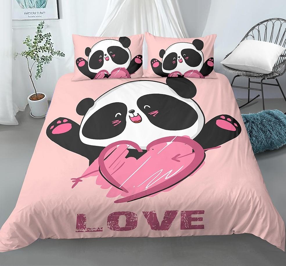 Cartoon Cute Panda Duvet Cover 3D Printed Bedding Set Children Gift Girls Single Large King Size 3-Piece Set with 2 Pillowcases