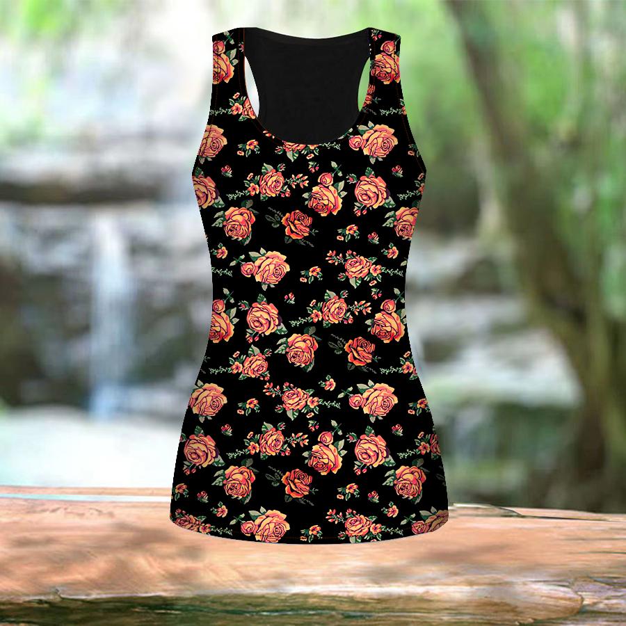 Stampa Peonia Arancione 3D Magliette Sportive Estive Stampate da Donna per Allenamento Yoga Palestra Taglie Forti Canotte