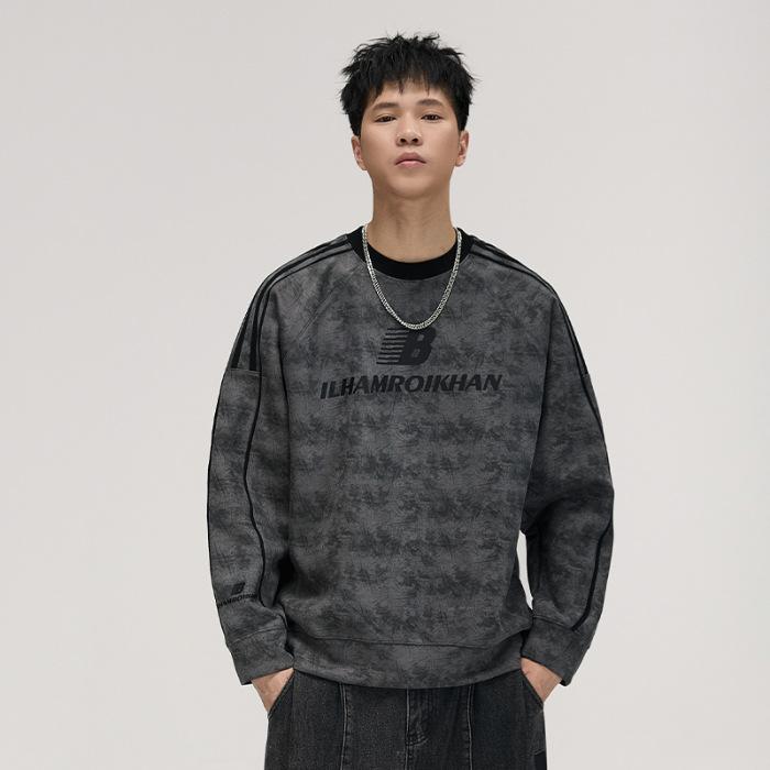 Washed Tie-Dye Sweater Men'S American Trendy Brand Striped Ragged Long-Sleeved T-Shirt Loose Bottoming Shirt