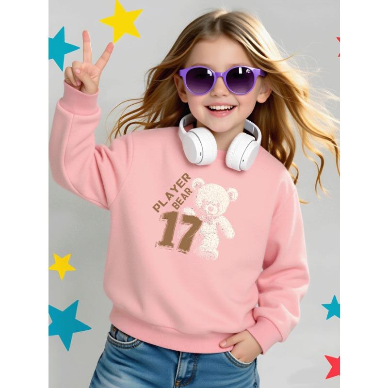 European sizes Bear 17 Teddy Girls' Crew Neck Sweatshirt, Western Top for Autumn And Winter, Long Sleeves, Casual Multi-Colored for Young Girls.