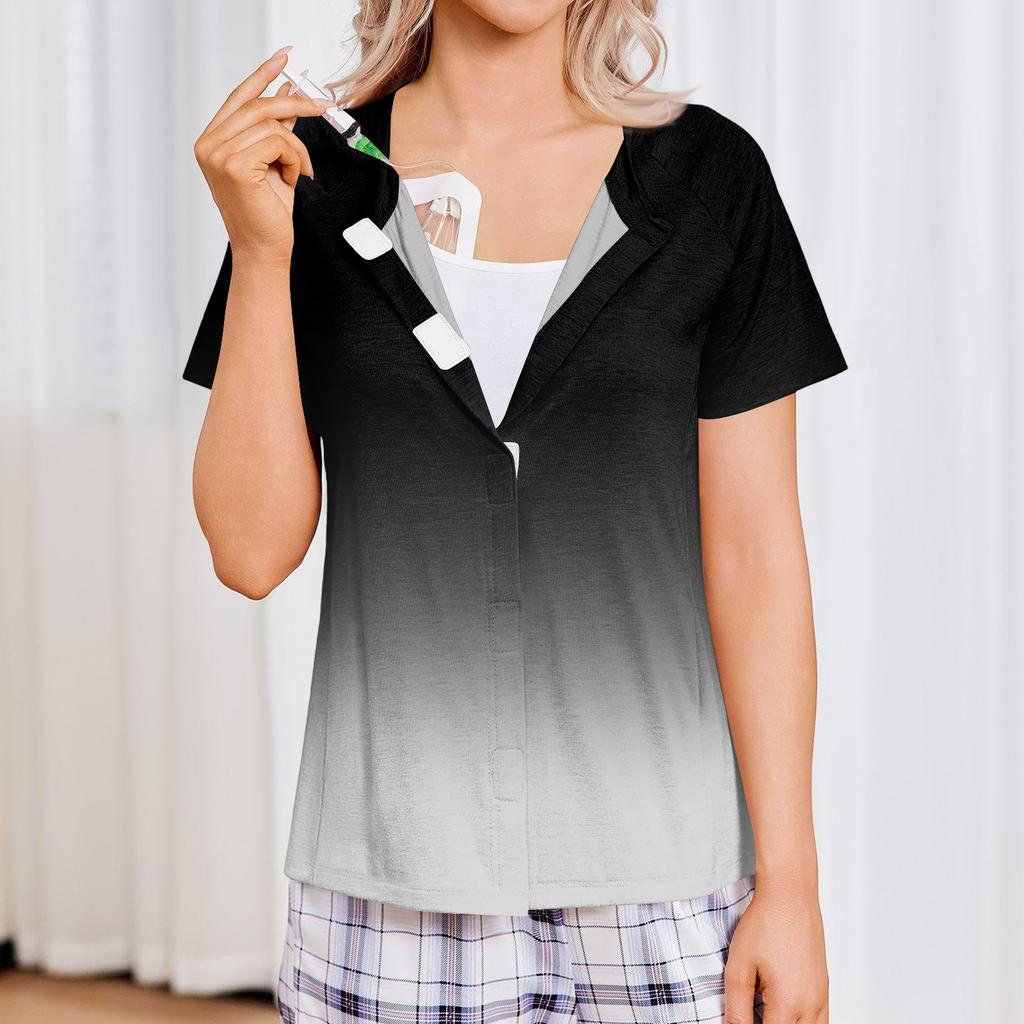 Women's Post-operative Short-sleeved  Color Shirt With Four Pockets