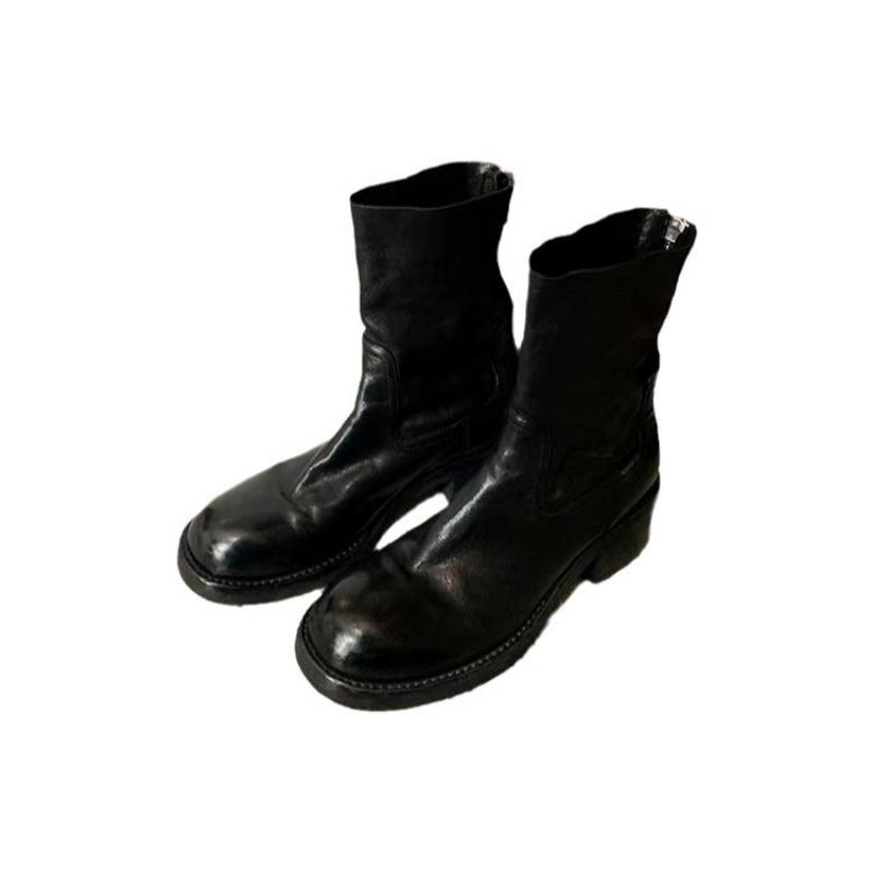 Cowhide leather platform short boots women's high-heeled boots autumn and winter retro Martin boots thick heel thin boots