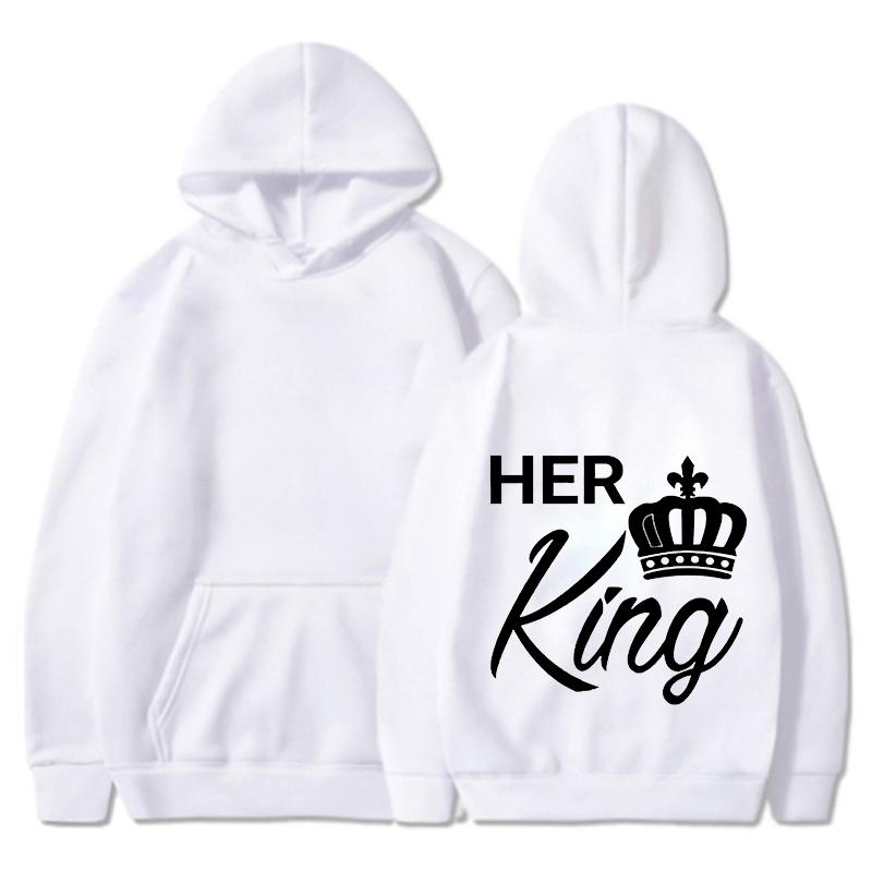 Nya Alla hjärtans dag Hans drottning och Hennes kung Tryckta Huvtröjor Män/Kvinnor Par Sweatshirts Ledig Huvtröja Personlighet Pullover