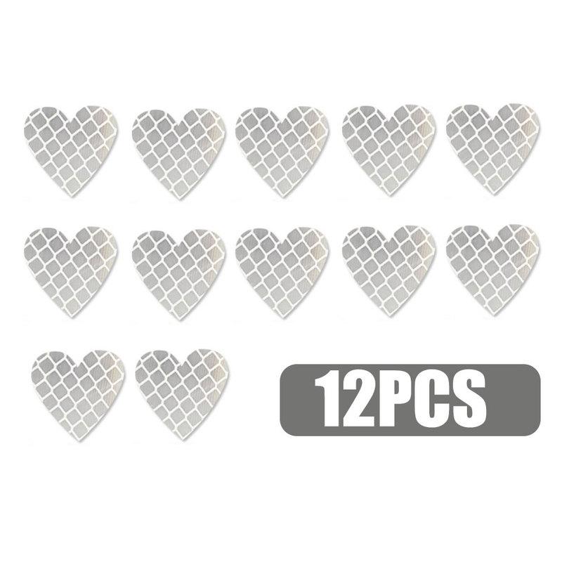 

12pcs Heart Shape Reflective Car Stickers Night Warning Mark Reflective Tape Stickers Decoration Decal Car Accessories срібний