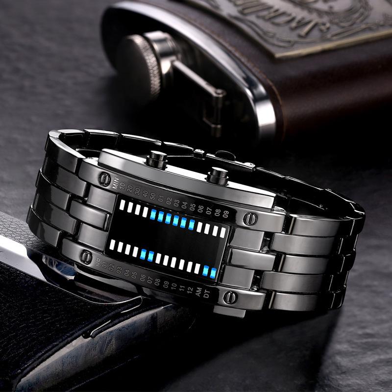 Trend Led Iron Man Dual Line Binary Fashion Student Couple Personalized Electronic Watch