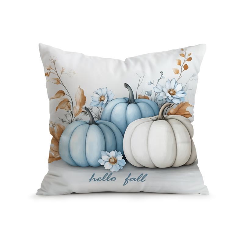Home Decor Blue Pumpkins And Fall Hello Pattern Pillow Pattern Cushion Cover Suitable For Sofa Bedroom Car Pillow Cover