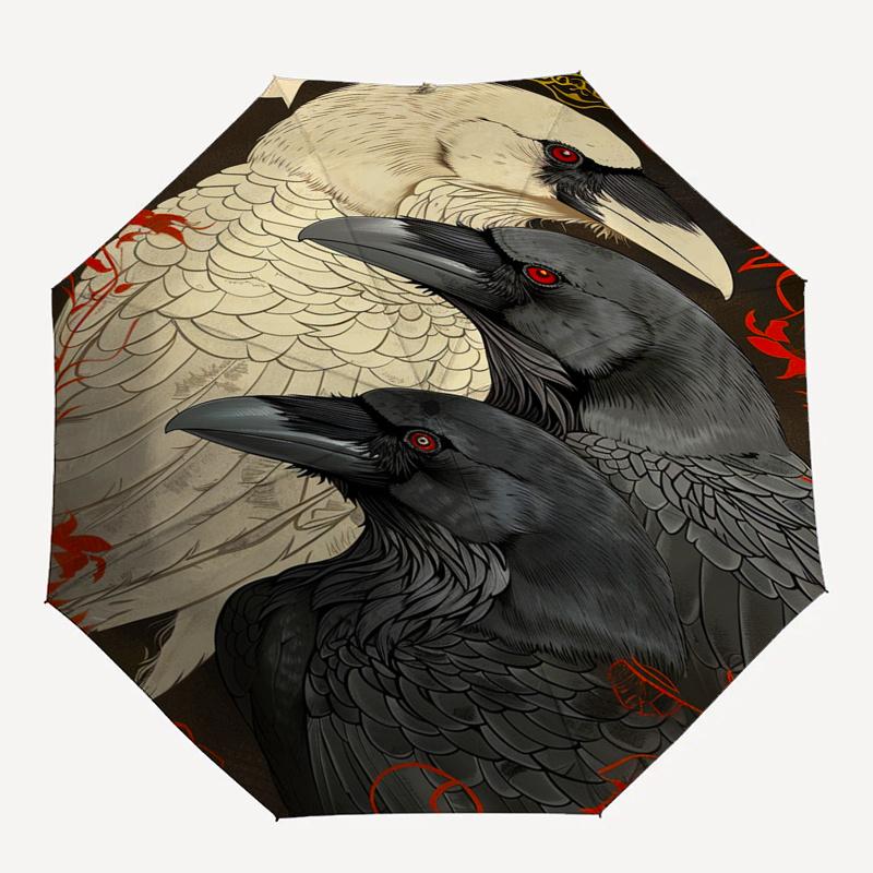 Crows, Gothic Theme Automatic Open/Close Umbrella, Portable 3 Fold Compact Umbrella for Men & Women, Valentine's Day Mother's Day Gift0725060