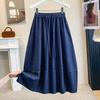 DIMANAF 2026 Summer Plus Size Women Skirts Elastic Waist Loose Denim Blue Oversize Casual Lady Long Skirts Cotton Solid