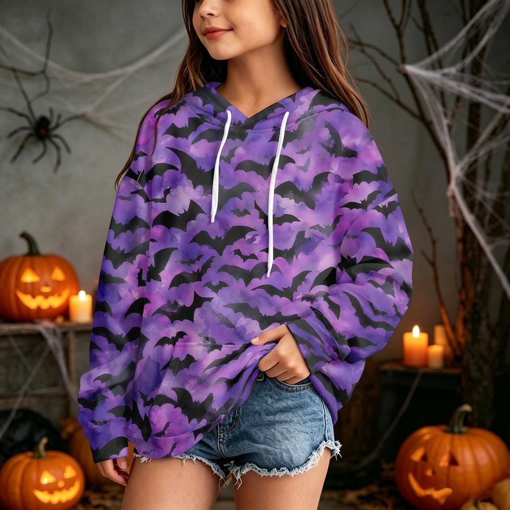 Kids Casual Halloween Print Hoodie for Holiday and Everyday Wear