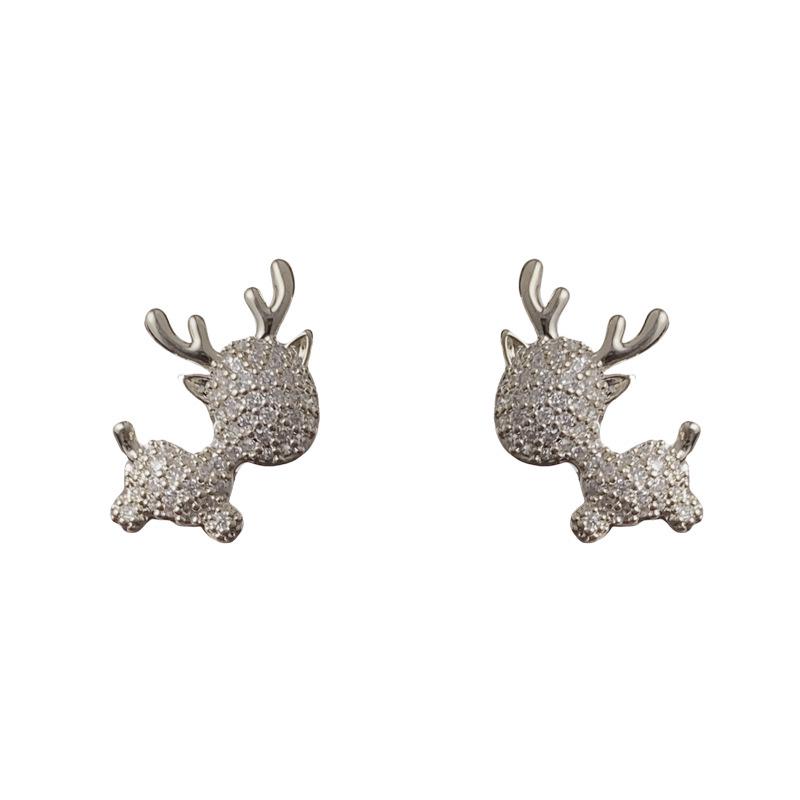 

Simple Full Diamond Reindeer Stud Earrings: Exquisite Japanese & Korean Design for Women