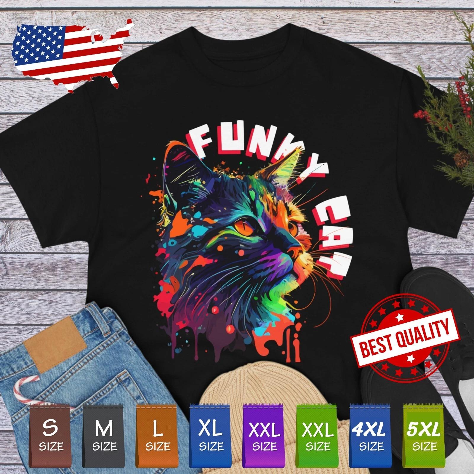 

Funky Cat T Shirt Adorable Kitty Themed Cat Lovers Kawaii Tee Cute Animal Love 4XL