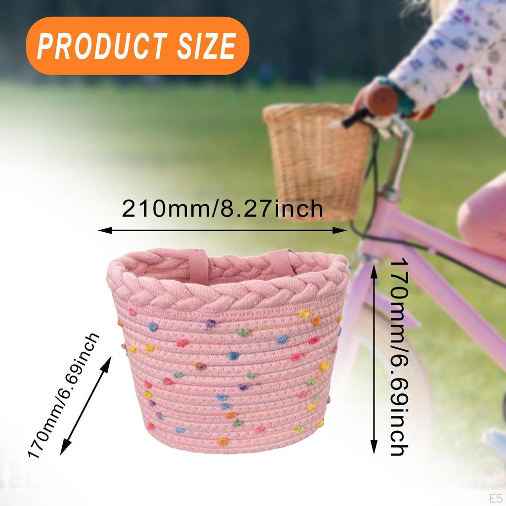 Kids Bike Basket Child Bicycle Detachable with Straps Front Handlebar Cloth Rope Woven for