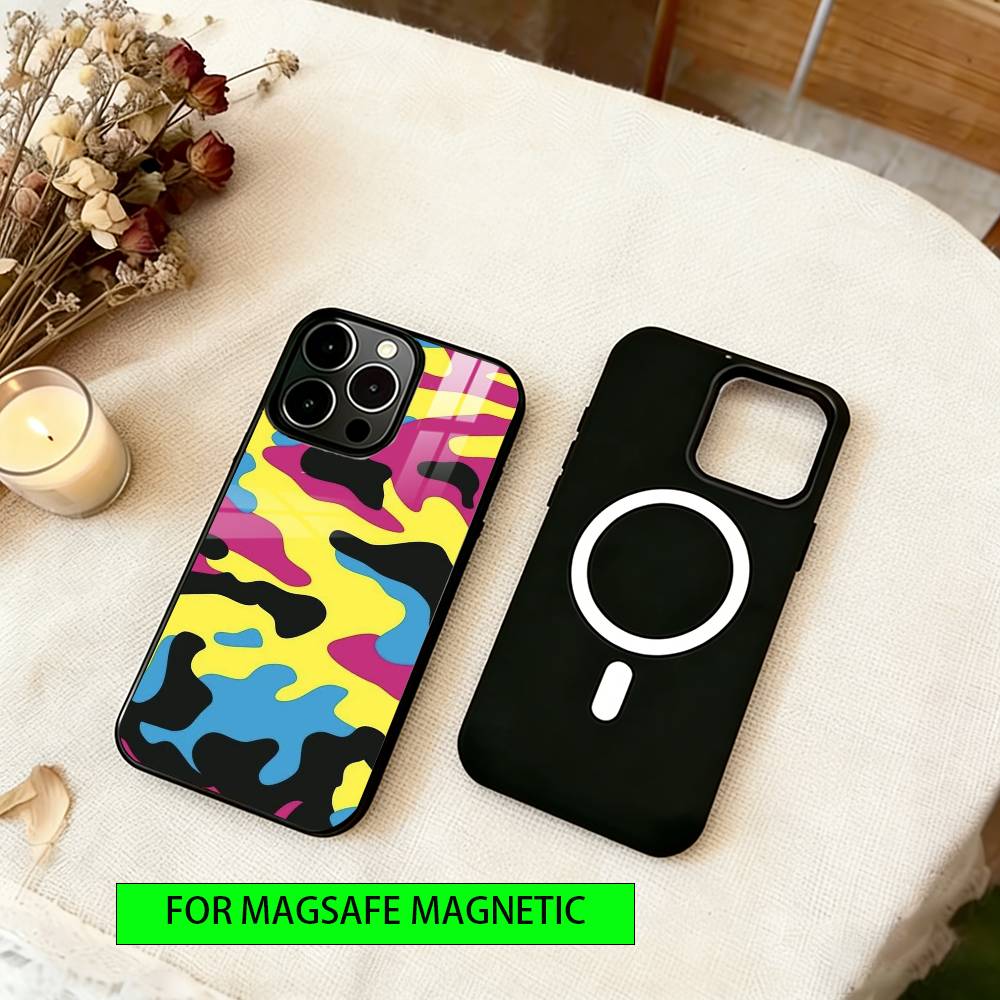 Bright Camouflage Pattern Phone Case For iPhone17,16,15,14,13,12,11 Plus,Pro Magnetic with Magsafe Wireless Charging