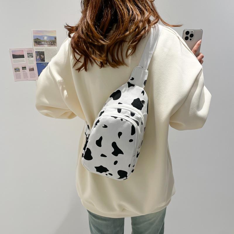 

cow pattern canvas shoulder messenger bag, vintage campus versatile small satchel, girl heart shoulder bag one size fits all чорний