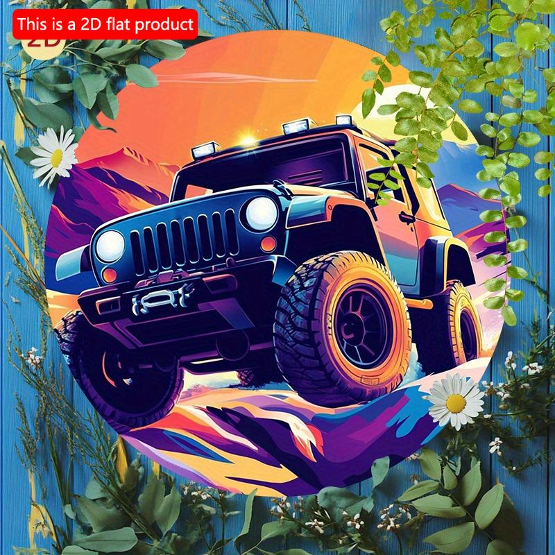2d Flat 20*20cm, color Circular Wooden Sign, Retro Racing Car Design, Classic Rustic Style, for Room, Window, Bedroom, Door, Garage Mural Decoration.