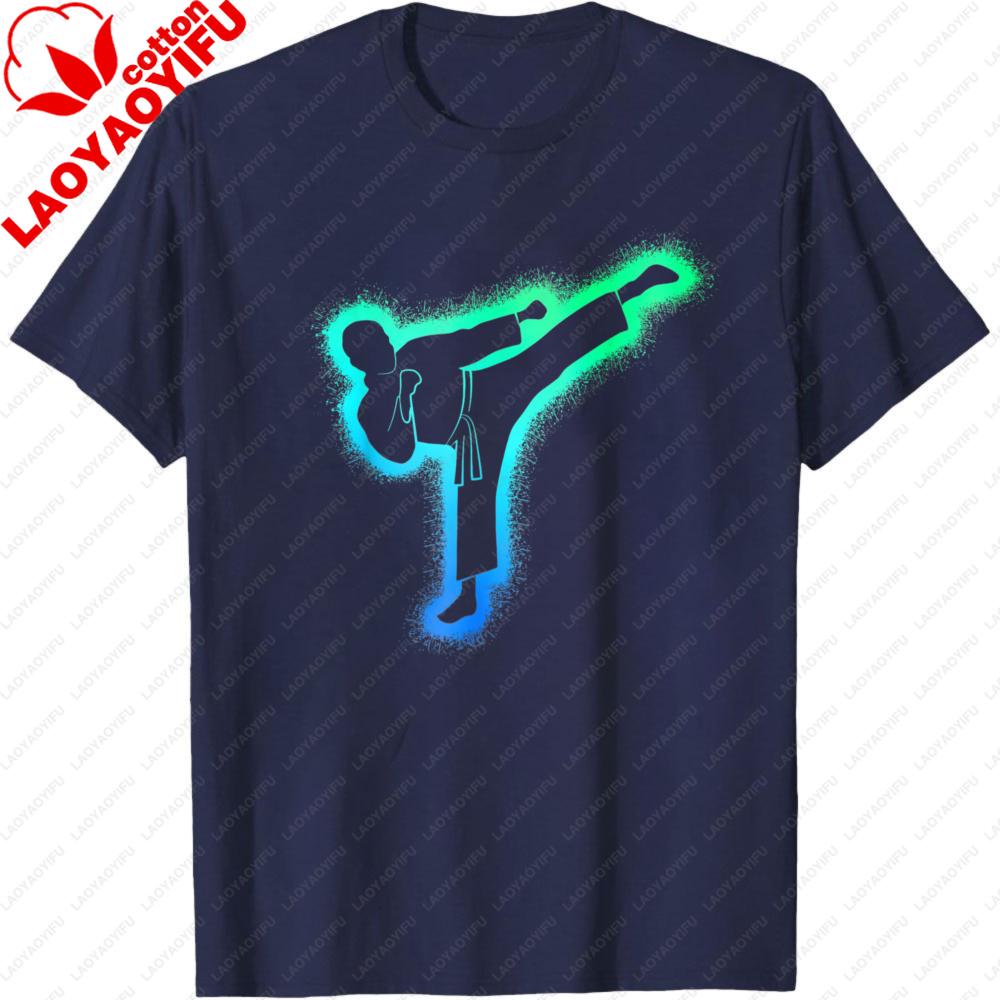 Men TShirt Karate Kick Design Summer Casual Short Sleeve Cotton Fashion Top for Men Streetwear Gift Idea Sporty Style