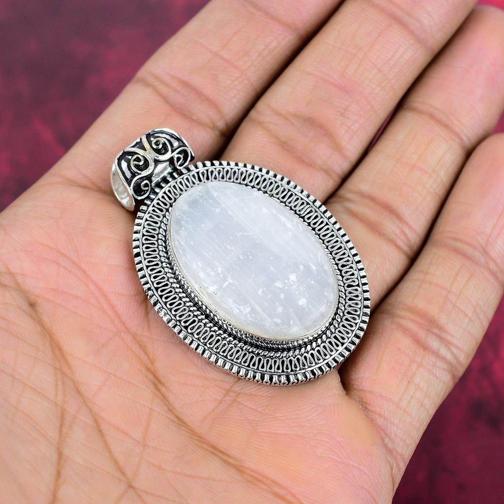 Selenite Jewelry, Handmade Gemstone Pendant, 925 Solid Sterling Silver Pendant Antique Jewelry, For Engagement Gift