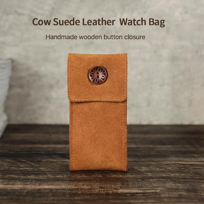CONTACT'S Genuine Leather Single Watch Bags for Men Retro Anti-Scratch Suede Leather Watch Case Women Watch Holders Handmade Soft Watch Storage Pouch