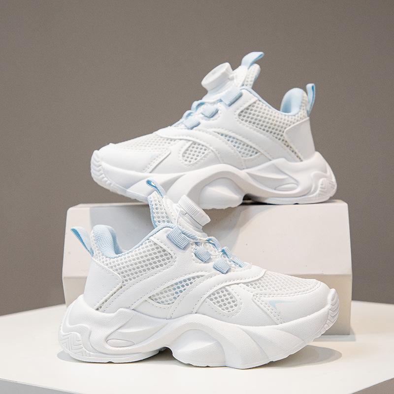 Girls' Sports Shoes Single Mesh Lightweight Running Shoes Hollow Breathable Soft Sole White Shoes Fashionable Casual Shoes