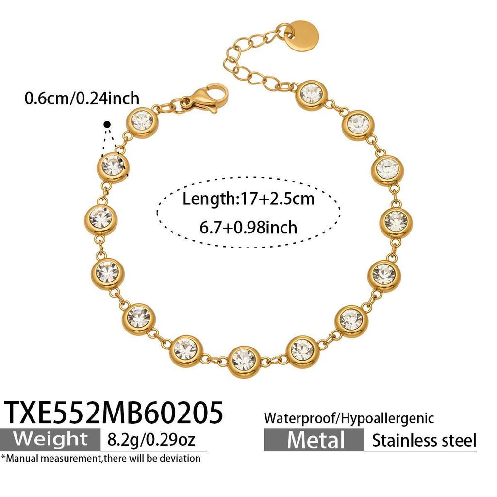 Elegante Set Bracciale & Collana in Acciaio Inossidabile con Zirconi 5A e Orecchini con Nappine in Diamanti Colorati