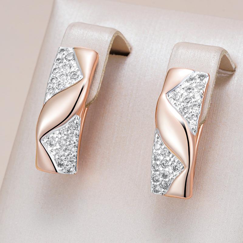 Shiny Natural Zircon Drop Earrings For Women  Rose Gold  Color Mix Setting Design Daily Bride Wedding Jewelry
