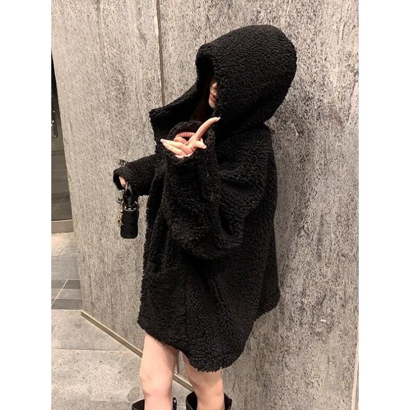 Winter Korean Fashion Fleece Coat Women Hooded Thickened Slim Fit Casual Lazy Style